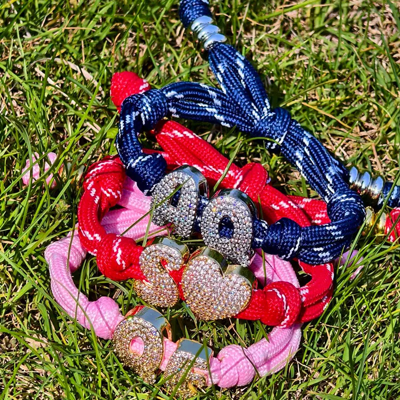 Pulsera de Hilo Trenzado con Letras Grandes de Zirconia, Hecha a Mano, con Doble Nudo, Cadena con Alfabeto de Zirconia para Mujer, Regalos de Navidad