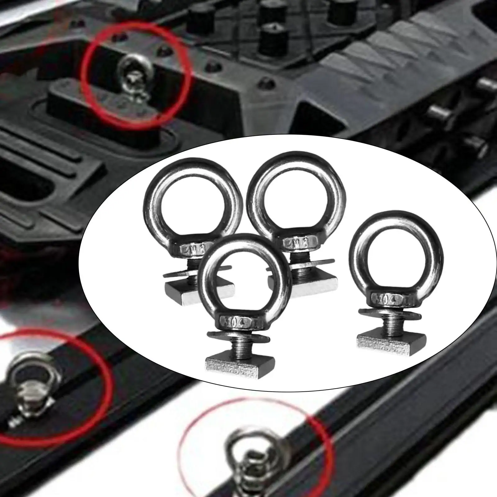 4 peças t track mount amarrar âncora genérica resistente olho parafuso amarrar anéis para rack de telhado cordas segurar cabo bungee