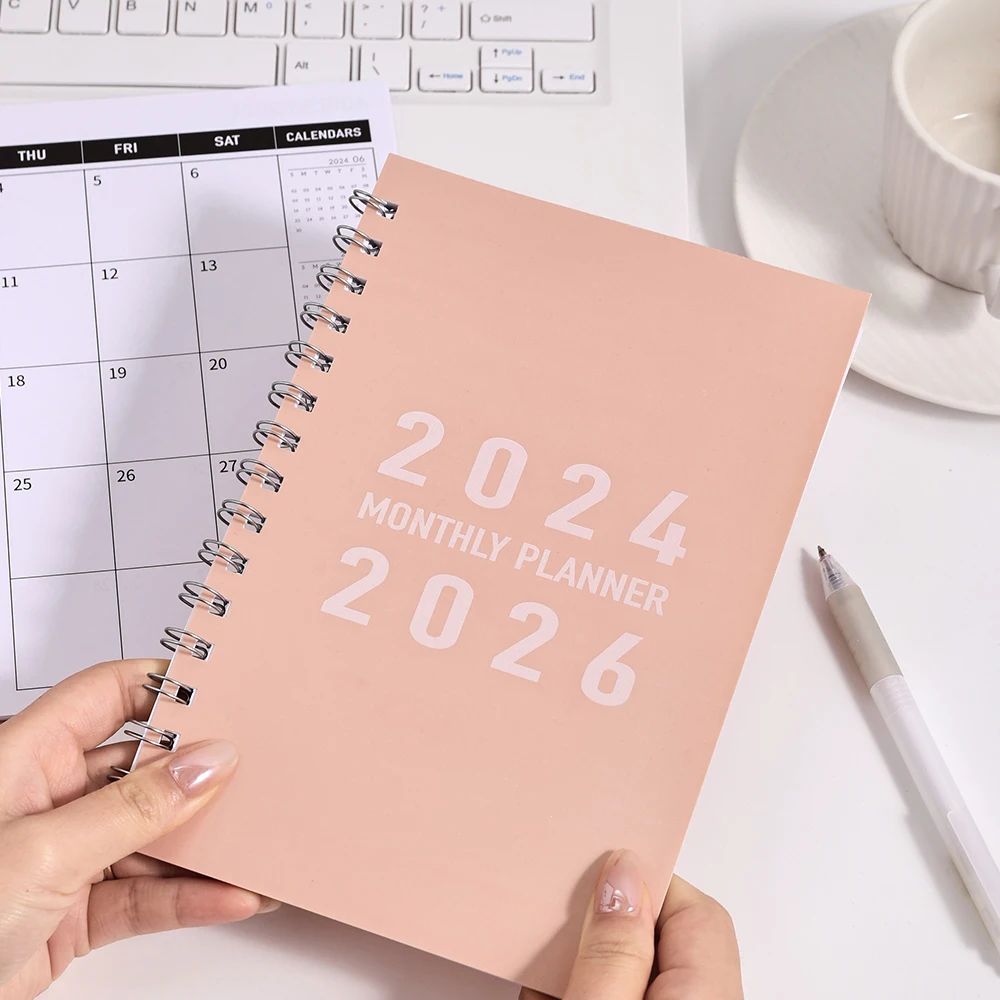 29 sheets 2024-2026 Monthly Planner Pink PVC Cover Waterproof Monthly Calendar Notebook Student Daily Schedules Planners