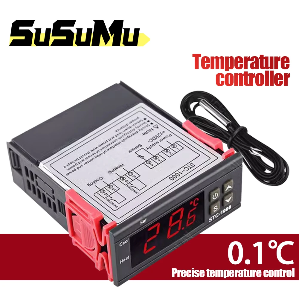 STC-1000 LED Digital Temperature Controller Centigrade Thermostat Heating Cooling 2 Relays Output with NTC Sensor Probe 12v 24v