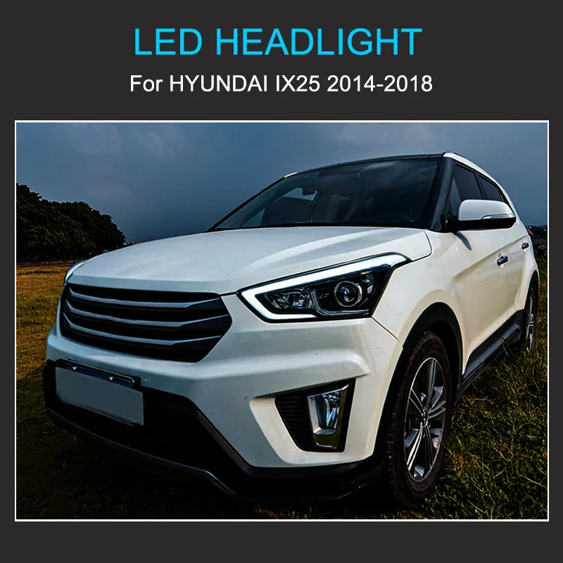 1 Pair LED Headlight Assembly for Hyundai IX25 Creta 2014-2018 Headlights Plug and Play with LED DRL Dynamic Turning Head Lamps