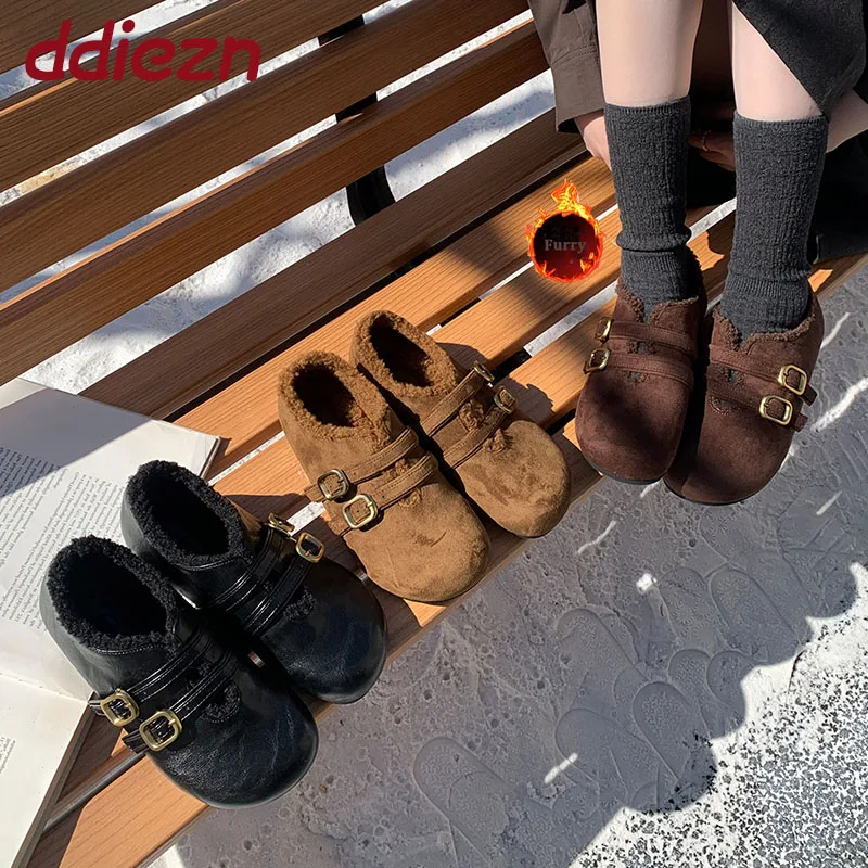 

Female Buckle Strap Footwear Fashion Fluffy Mary Janes Flats Women Winter Shoes Ladies Flats Shoes New In 2026