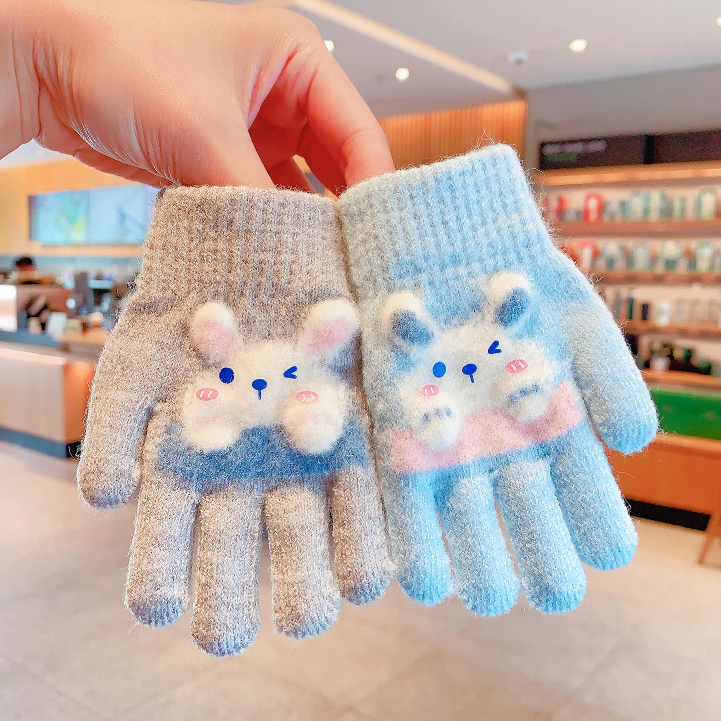Neue Winter-3D-Cartoon-Hasen-Handschuhe für Mädchen und Jungen, Weiche Gestrickte Elastische Manschette, Warme Winddichte Kleinkinder-Handschuhe, Kinder-Accessoires – Detail 7