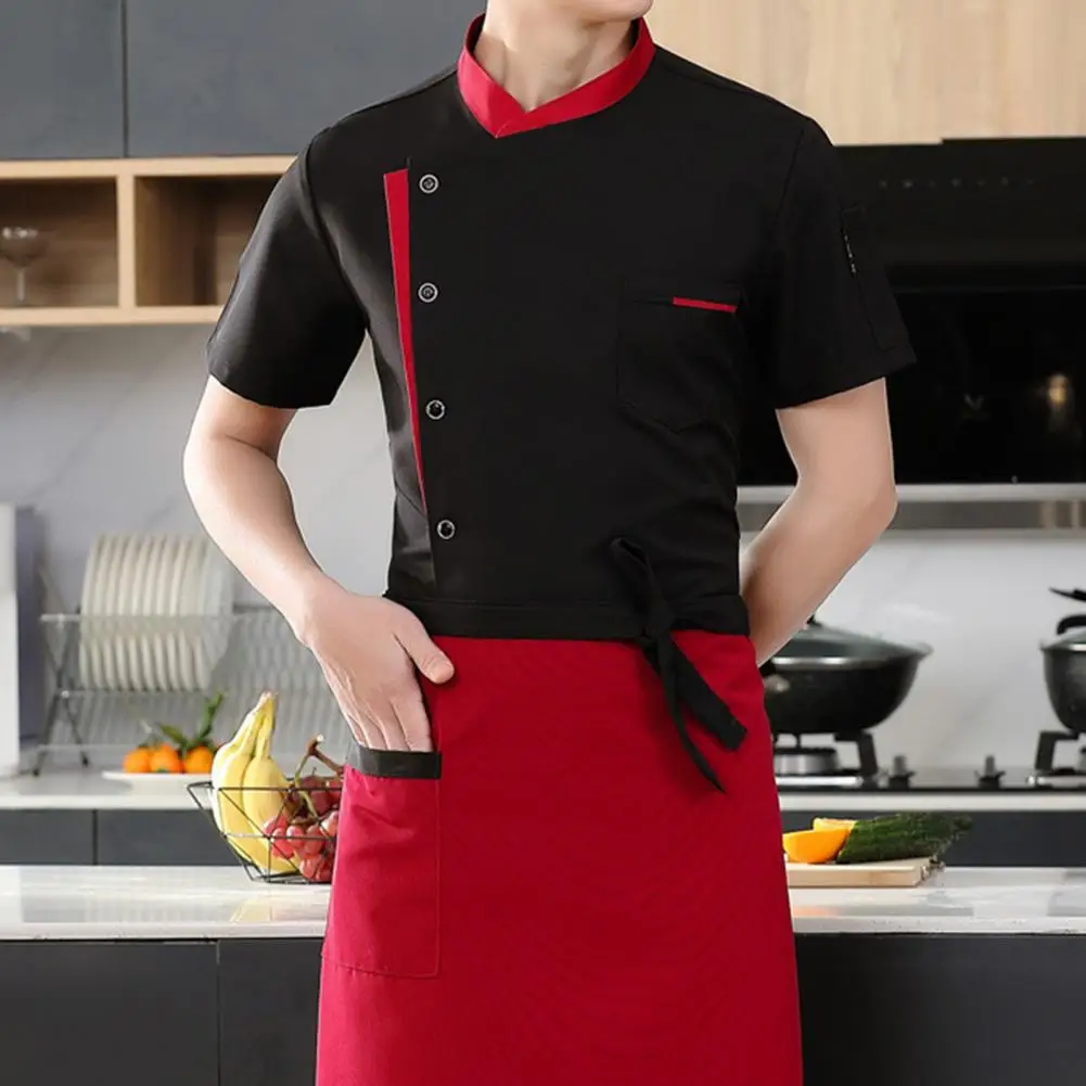 Traje de Chef transpirable, conjunto de uniforme de Chef profesional con cuello levantado, sombrero, delantal, camisa de manga corta para Hotel, cocina y restaurante