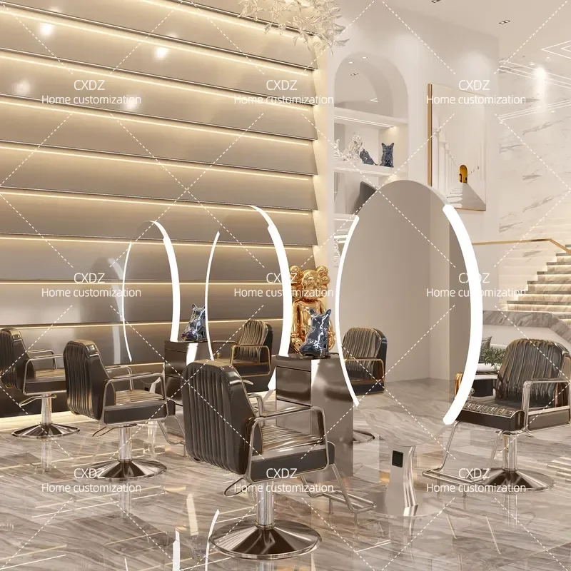 Double Sided Floor Mirror with Lights for Hair Salon Barber Shop Perm Dyeing Area High End Standing Mirror