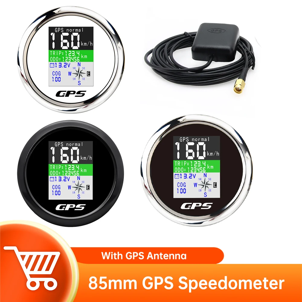 85mm Digital GPS Speedometer Odometer TFT Screen Speed Gauges with GPS Antenna for Motor Yacht Boat Car Custom