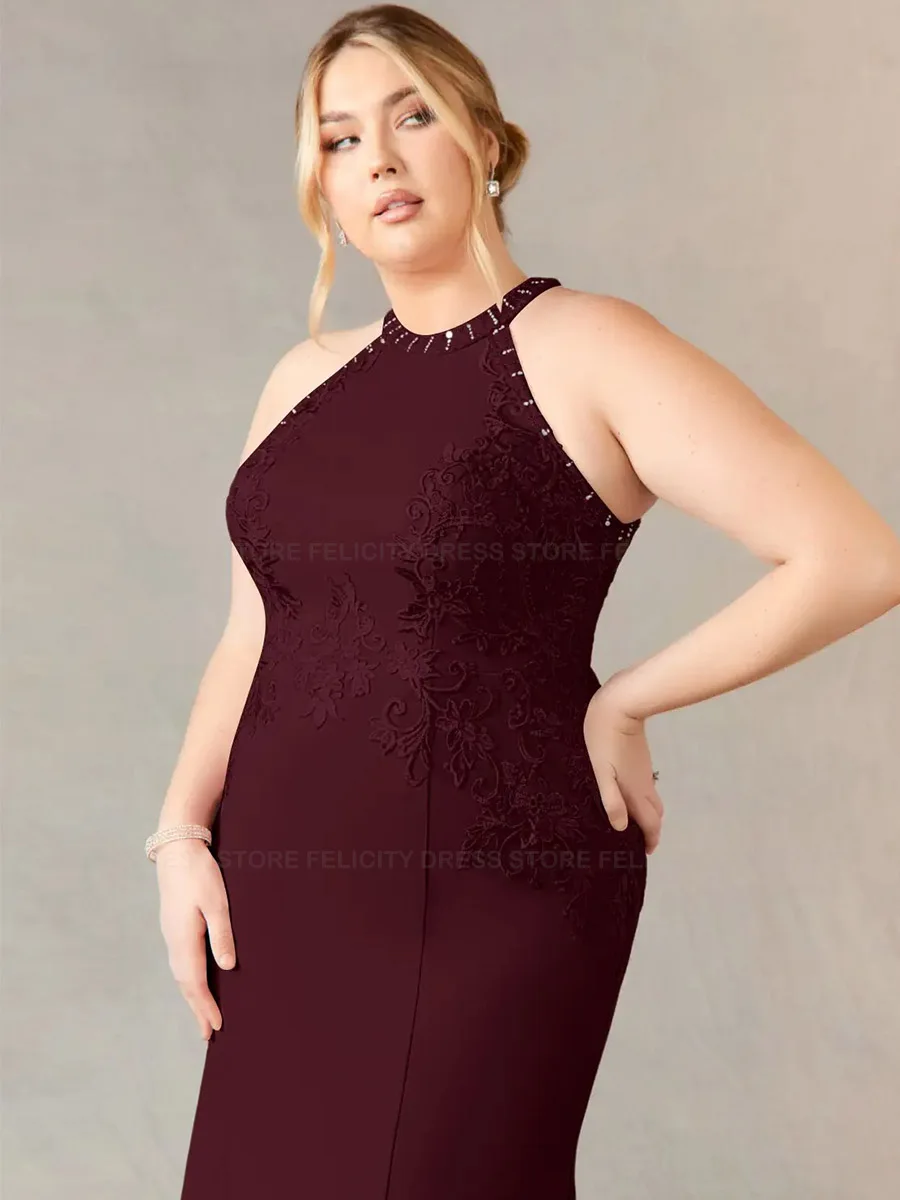 Andar de comprimento Lace Lantejoulas vestido de casamento convidado, simples mãe dos vestidos de noiva, vestido Halter sereia, plus size, 2023