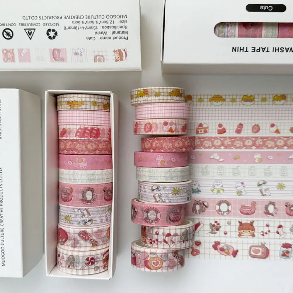 10 Rolls Cartoon Vintage Tape DIY Scrapbooking Creative Grid Adhesive Tape Cute Gift Wrapping Sticker Roll Book Crafts
