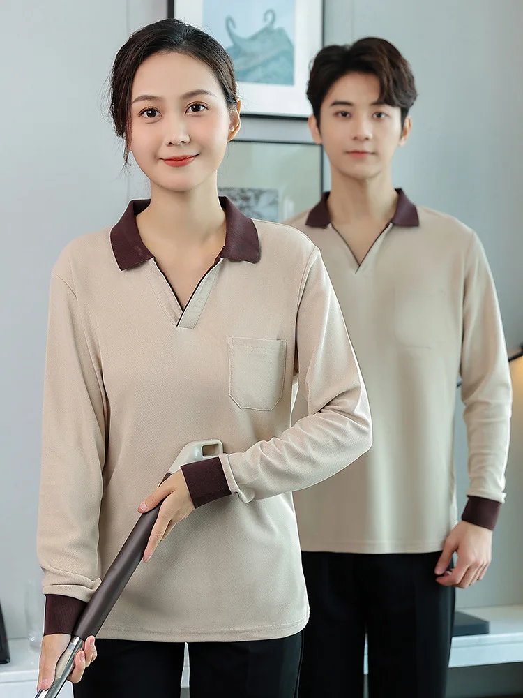 

Рабочая униформа для уборки номеров VHotel, с длинными рукавами, для персонала по управлению недвижимостью, для сотрудников уборочного отделения, осенне-зимний стиль, плюс размеры PLU.