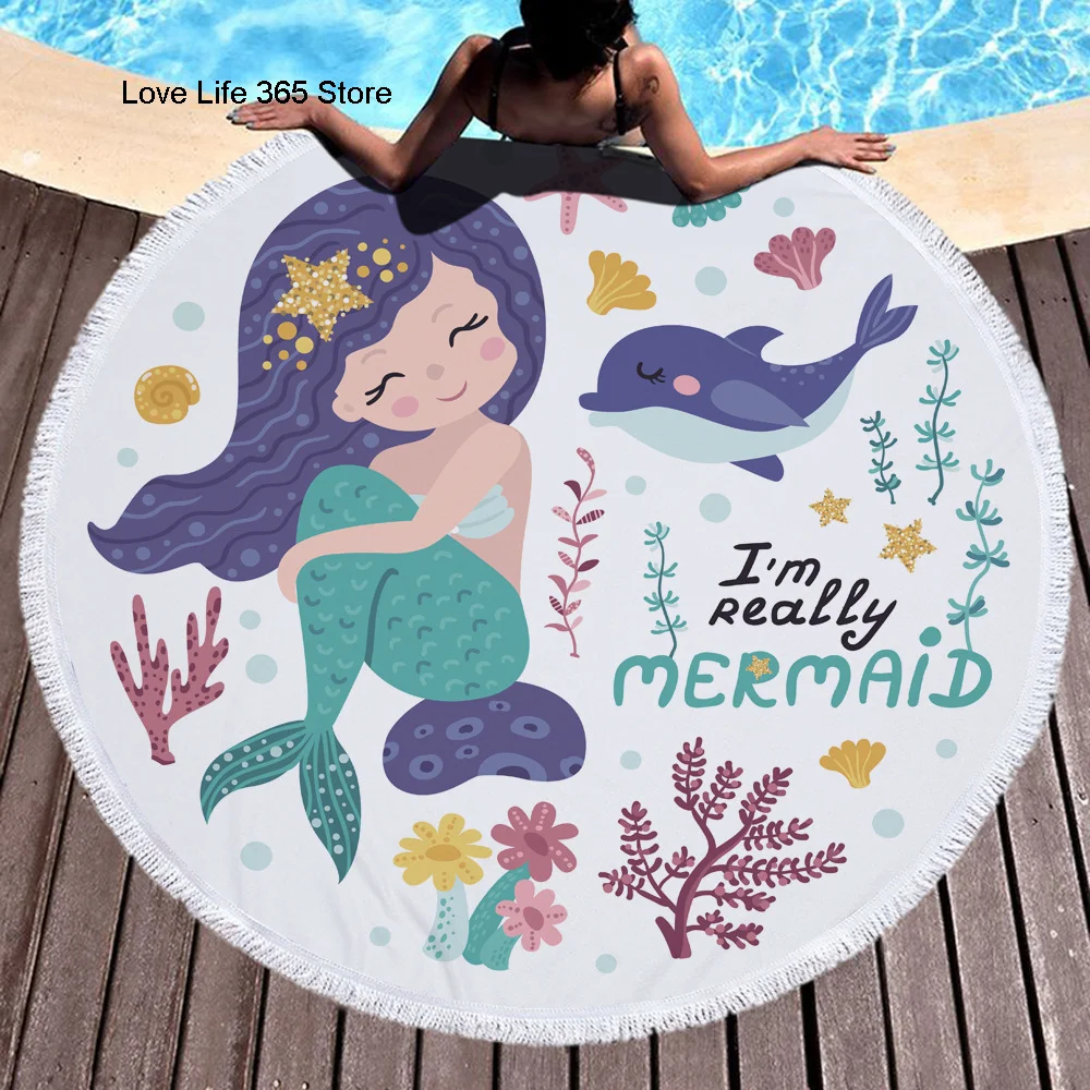 

Mermaid Animal Fashion Round Beach Towels Summer Thick Bath Towel Microfiber Fabric 150cm Size Swimming Travel Sport Adult Kids