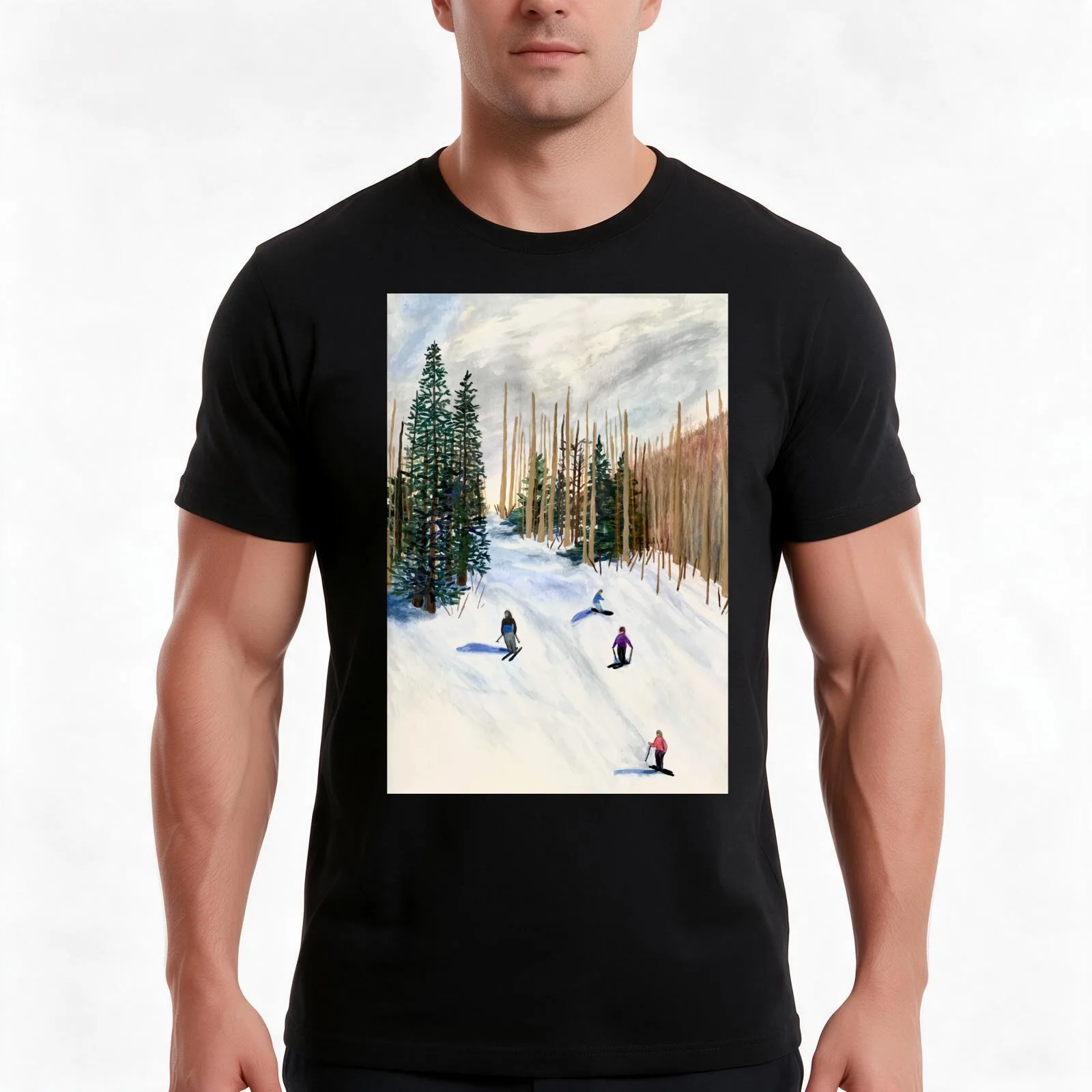 Skiing on Golden Peak T-Shirt, Summer Casual Cotton Tee, Oversized Streetwear Tops, Vintage Graphic Print, Unisex Men Women