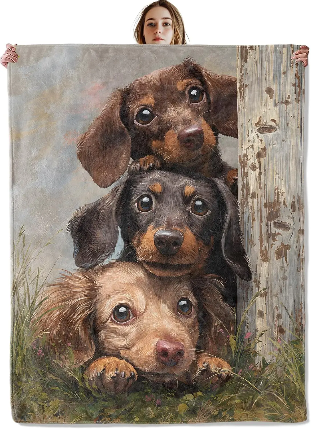 

Dachshund Puppies Peekaboo Blanket, Soft Cozy Lightweight Realistic Dog Portrait Throw Blanket for Women Kids Teens, Sofa Couch