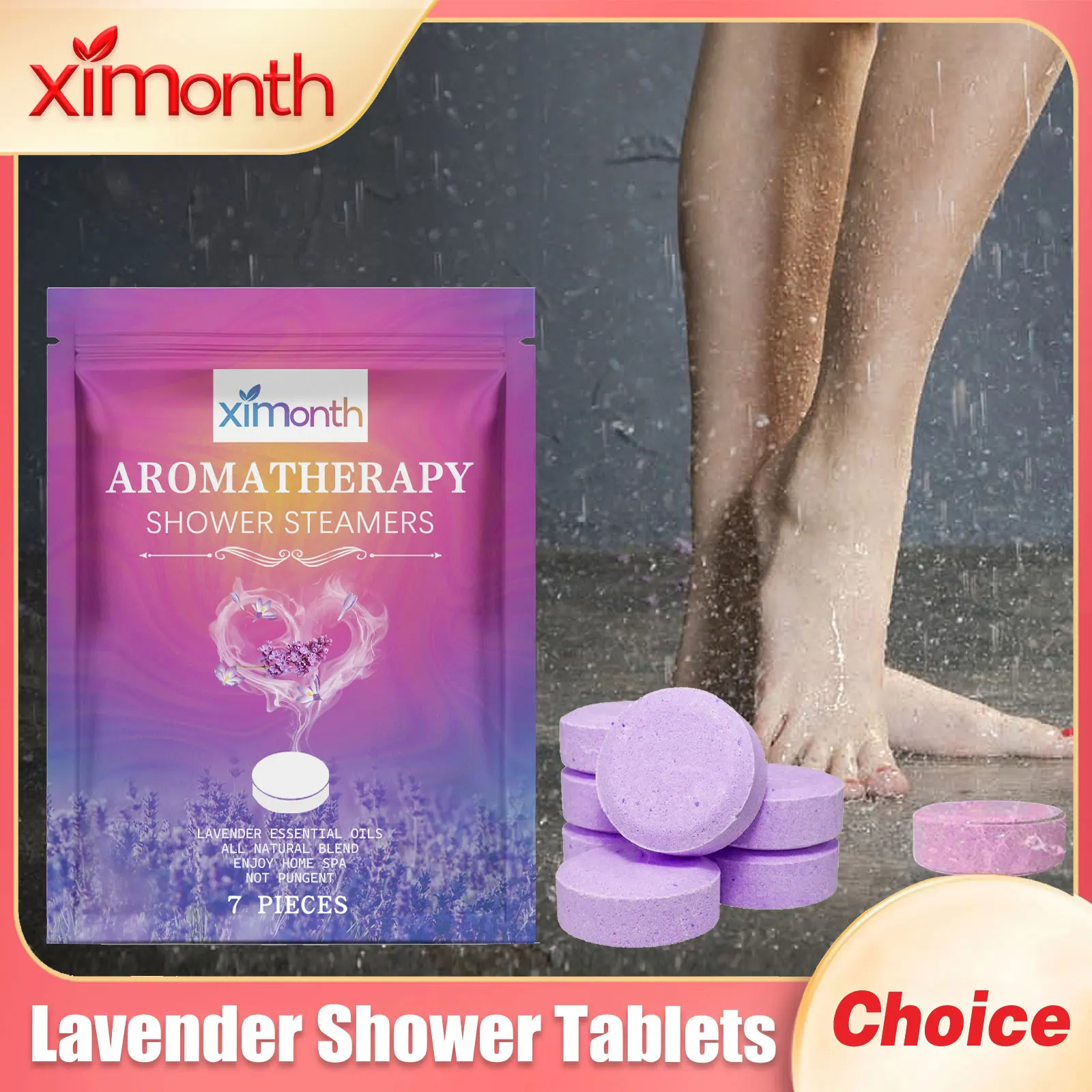 Ximonth Lavender Shower Tablets Long-Lasting Fragrance Bath Bombs Stress Relief Nighttime Spa Body Aromatherapy Shower Steamers