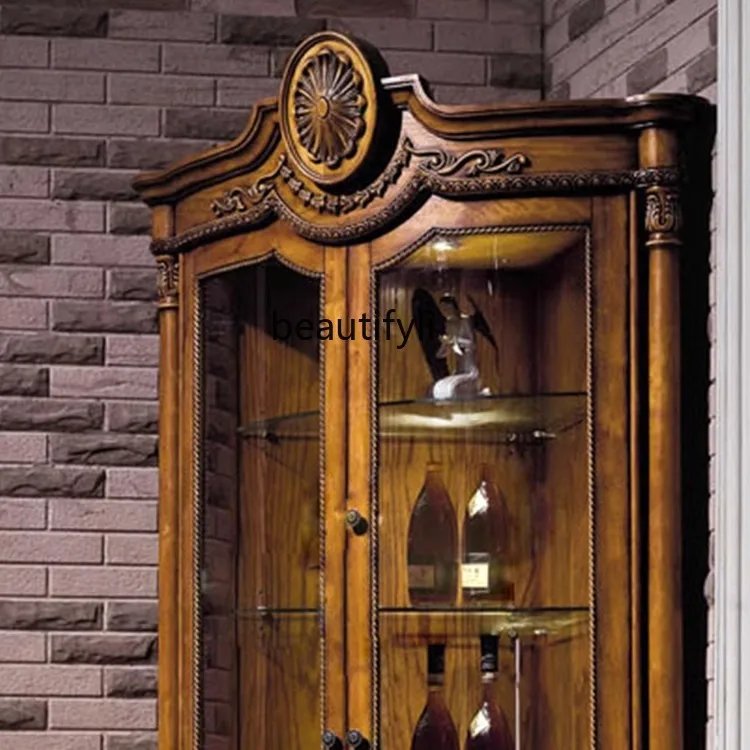 European-Style Wall Corner Wine Cabinet Glass Door Display Corner Corner Cabinet Home Double Door Cabinet