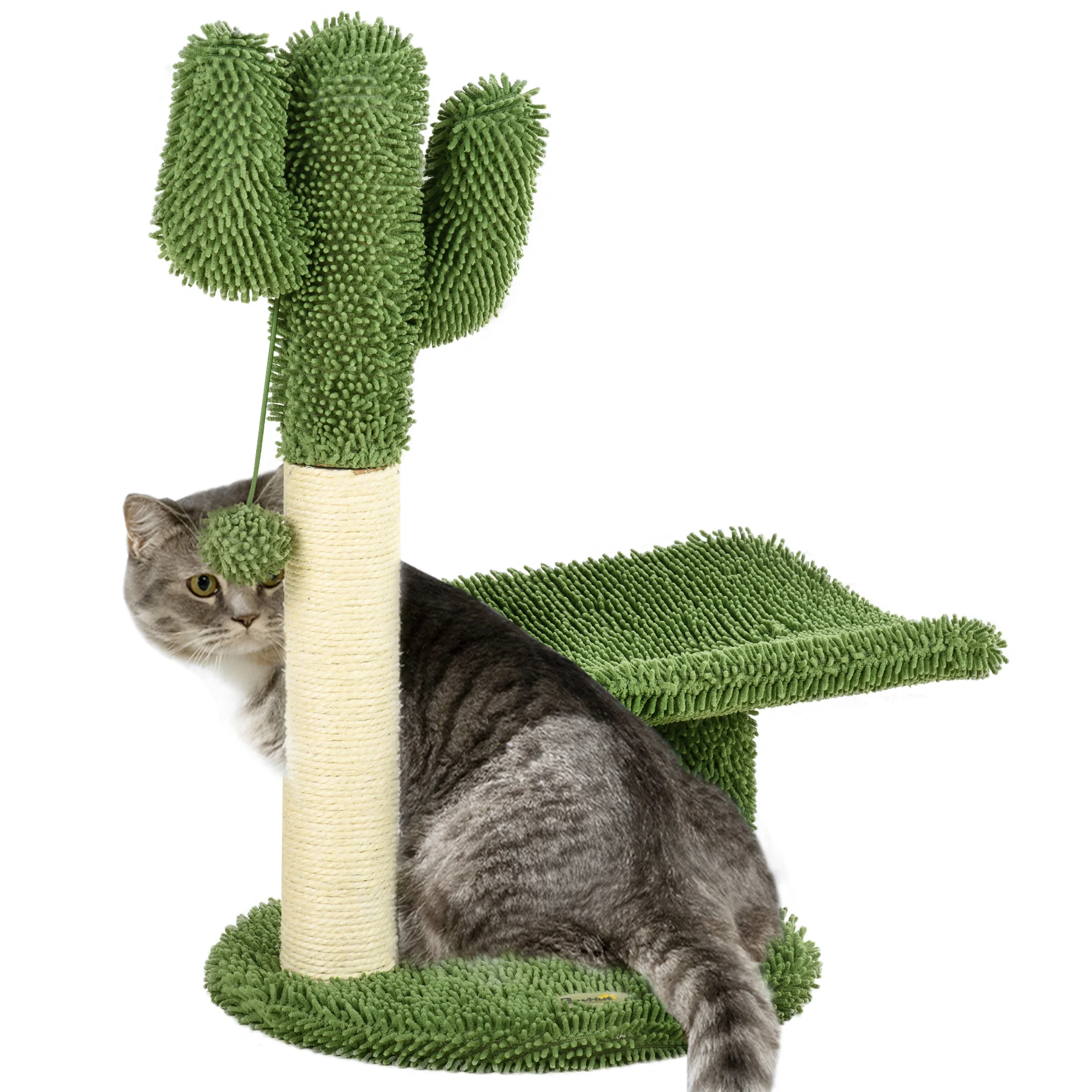 PawHut Cactus tree for cats 55,5 cm with Sisal posts bed green ball