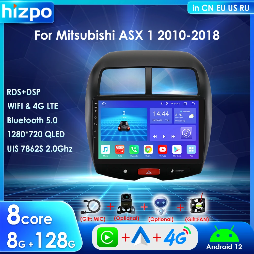 

Hizpo 10.1" Car Multimedia Player for Mitsubishi ASX 1 2010-2018 2 Din Radio Android 12 Carplay Screen GPS Bluetooth RDS SWC DSP