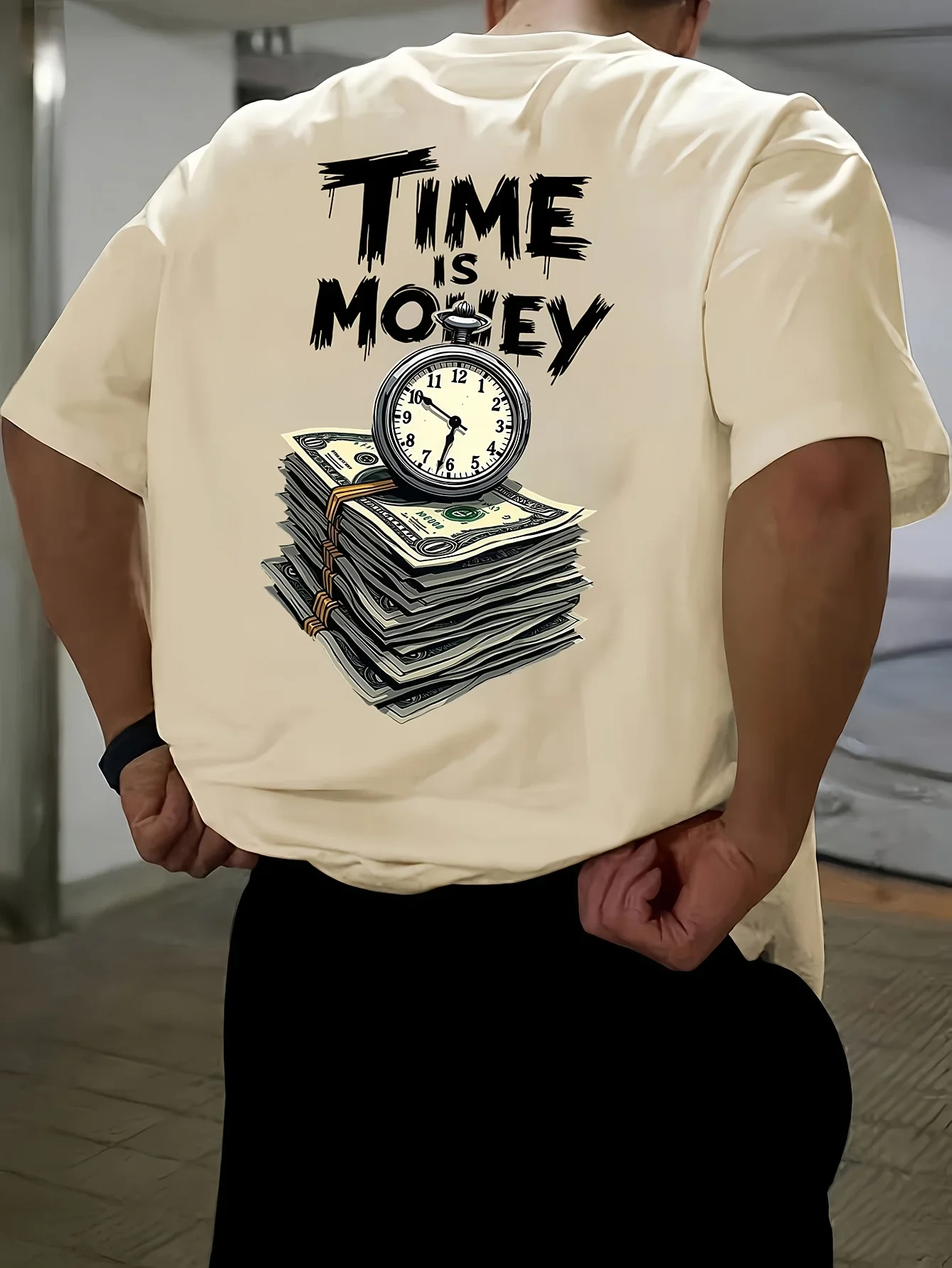 

Time Is Money Pattern T-Shirt Men's Summer Casual Versatile Comfortable Loose Short Sleeve Cotton Crew Neck Top Men's Clothing