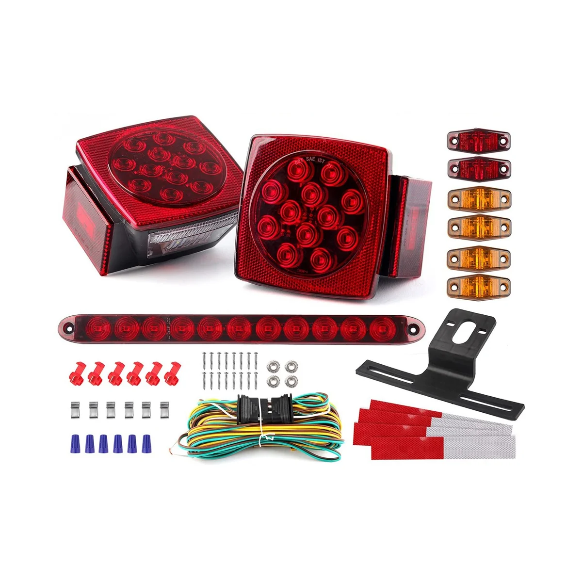 Trailer Led Light Kit, Square Led Stop Turn Tail Brake License Plate Running Lights with Wiring Harness/Marker Lights