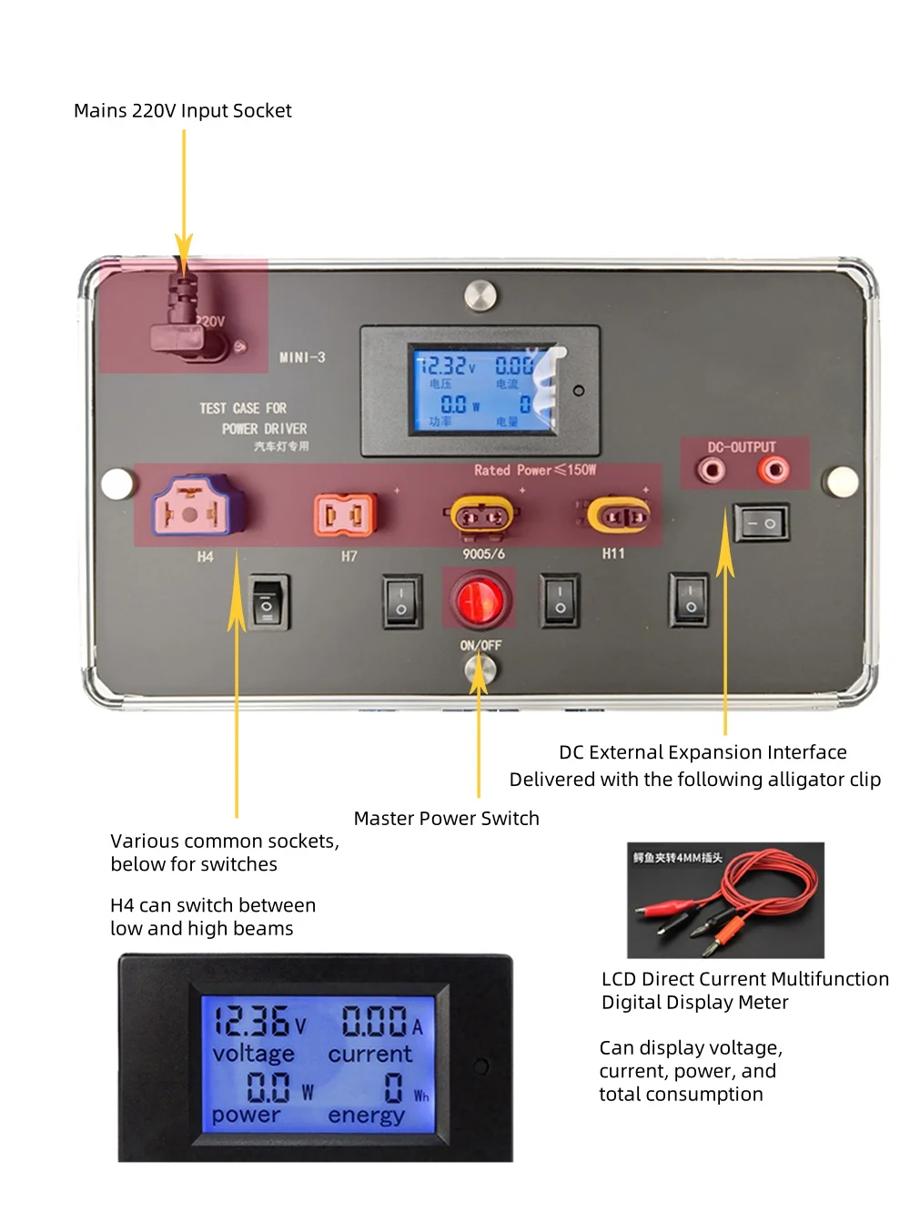 AC 220V LED Auto Scheinwerfer Test Box Multifunktionale Test Instrument High Power Scheinwerfer Tester 150W