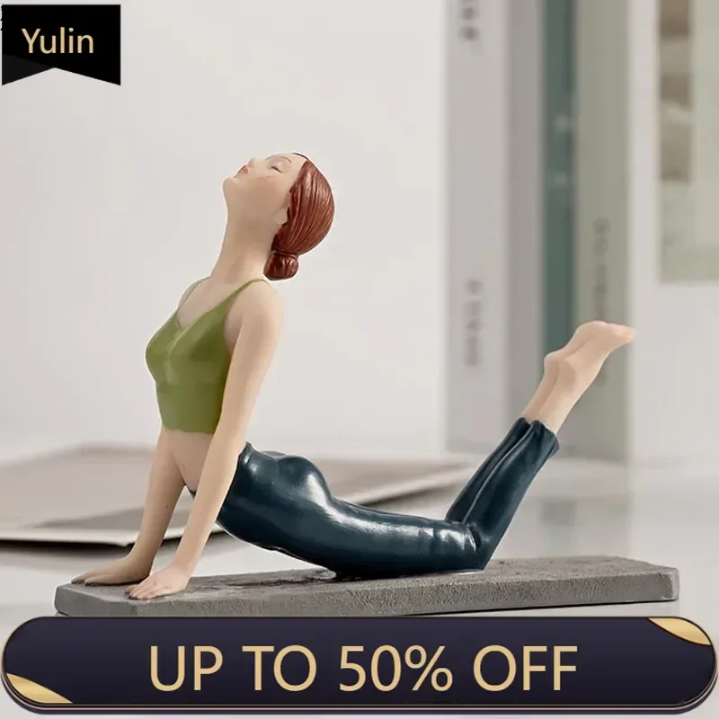 Creative Painted Yoga Girl Figures Statue Crafts Desk Decoration Yoga Sports Character Sculpture Ornaments Room Aesthetics Decor
