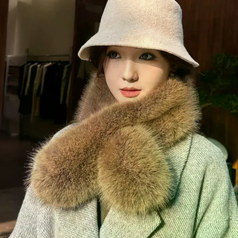 

Зимние теплые мягкие меховые шарфы, повседневные женские уличные теплые шарфы для шеи, утолщенный меховой шарф с воротником для волос