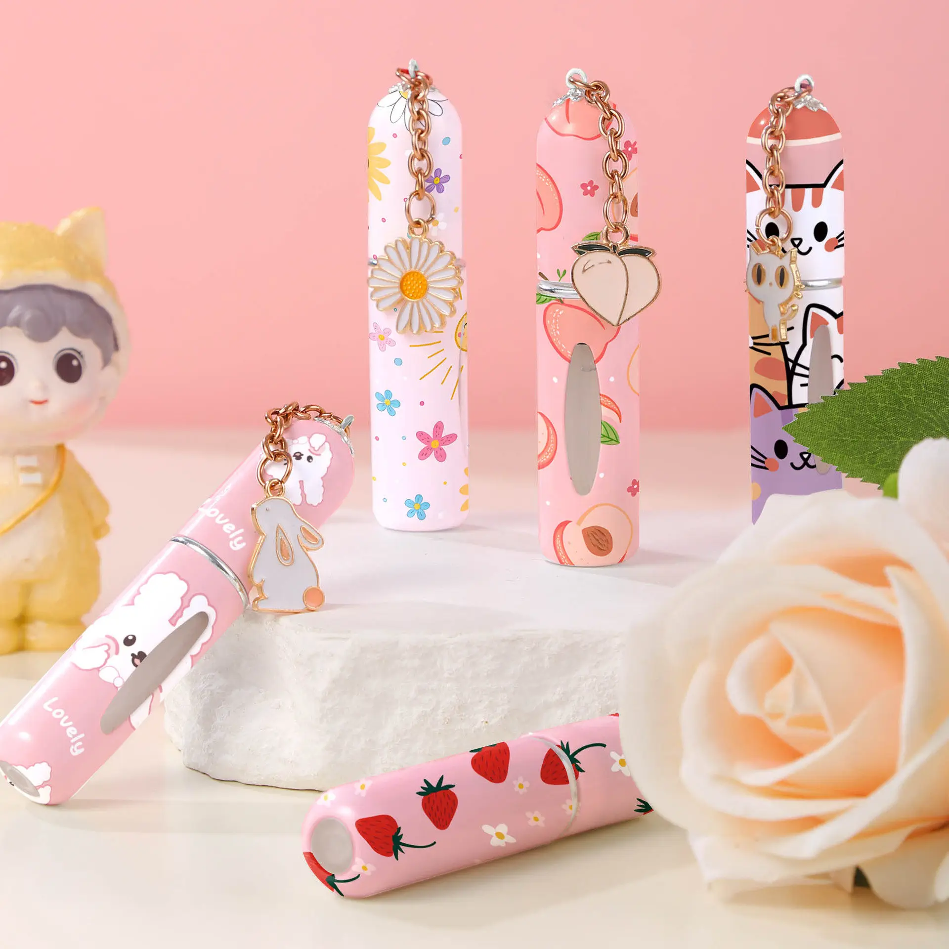 Cute Cartton Pattern Portable Leakproof Mini Spraye Perfume Jar Keychain Bag Decorattion Refillable Perfume Atomizer Travel Jar