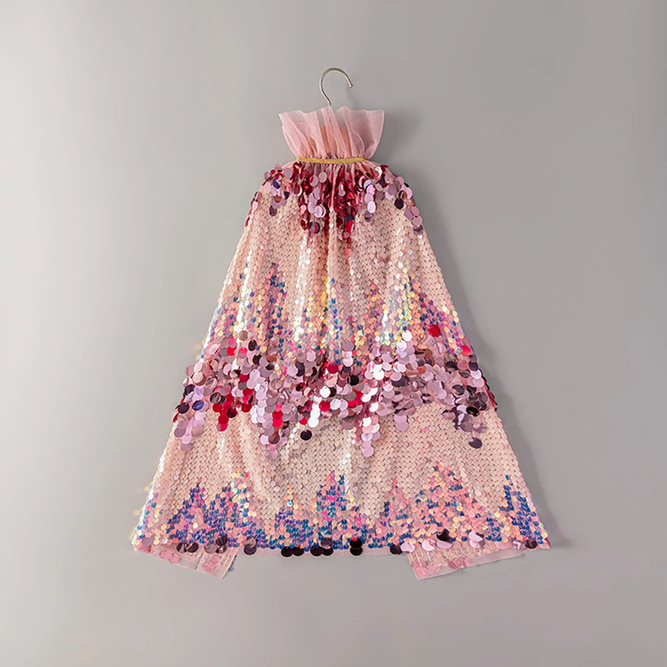 Girls Carnival Glitter Cape Child Birthday Party Mermaid Cosplay Shawl Baby Girl Clothes Kids Halloween Princess Sequin Cloak