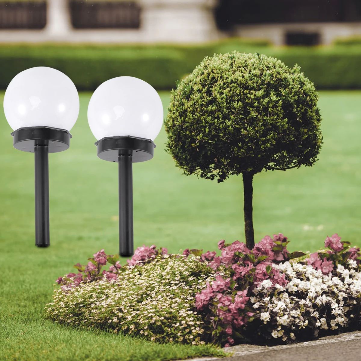 

4 pcs Solar Lawn Lamp Garden Light Outdoor Road L scape Ground Plug Classic Ball Shape Durable Plastic Wide Angle Deck Fence