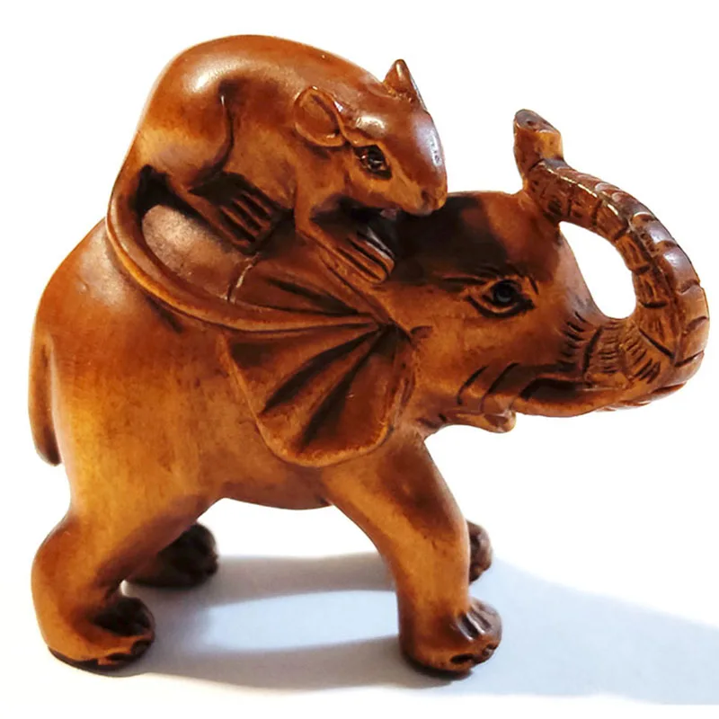 

Y8306- 2 "Статуэтка Netsuke из ящика ручной резьбы-мышь такси слон