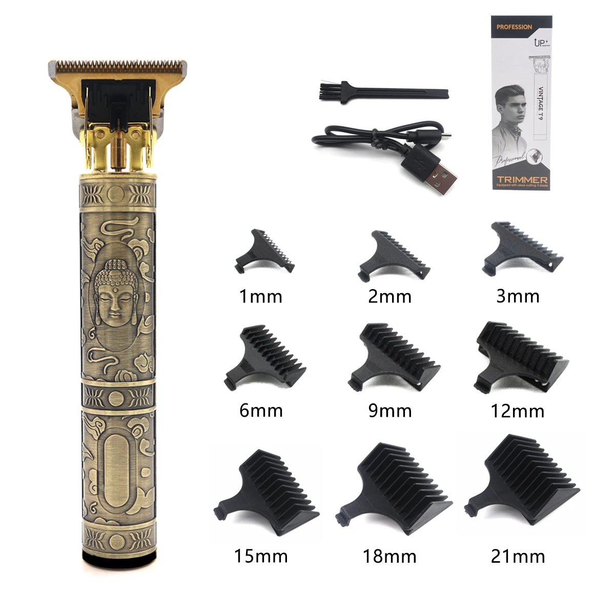 Professional T9 Vintage Hair Trimmer Electric Cordless Haircutting Machine with Optional 9 Limit Combs Shaver Hair Barber