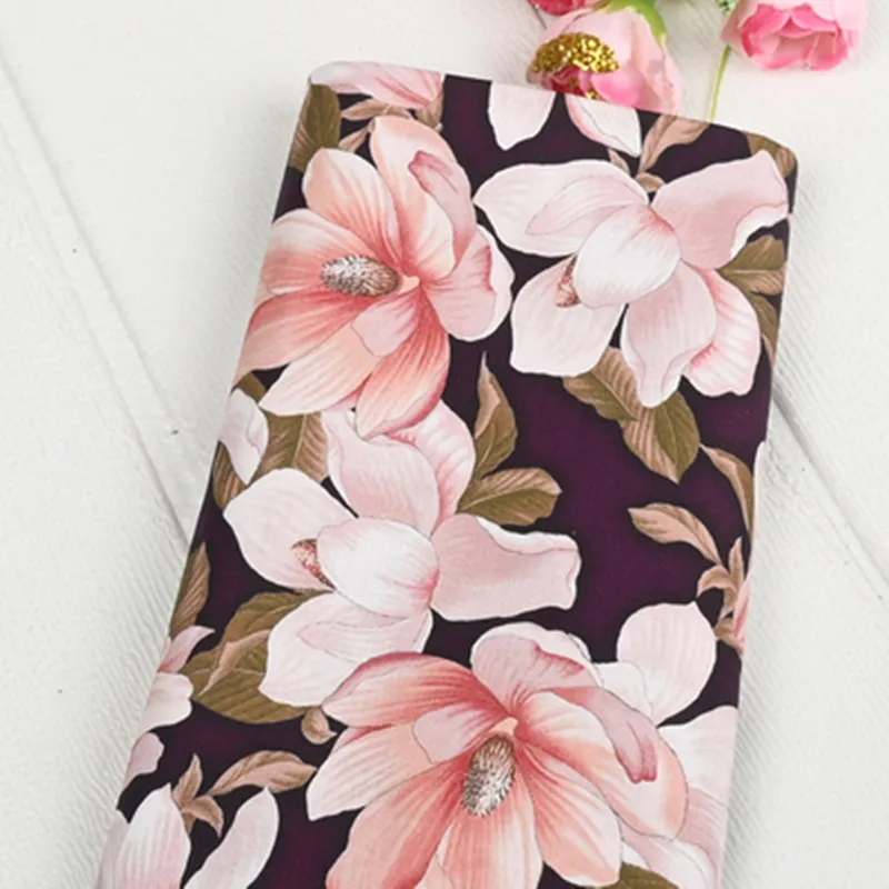 Half Yard Plain National Wind Big Flower Print 100% Cotton Fabric For Handmade DIY Garment Dress Scarf Headcloth Telas CR-1514