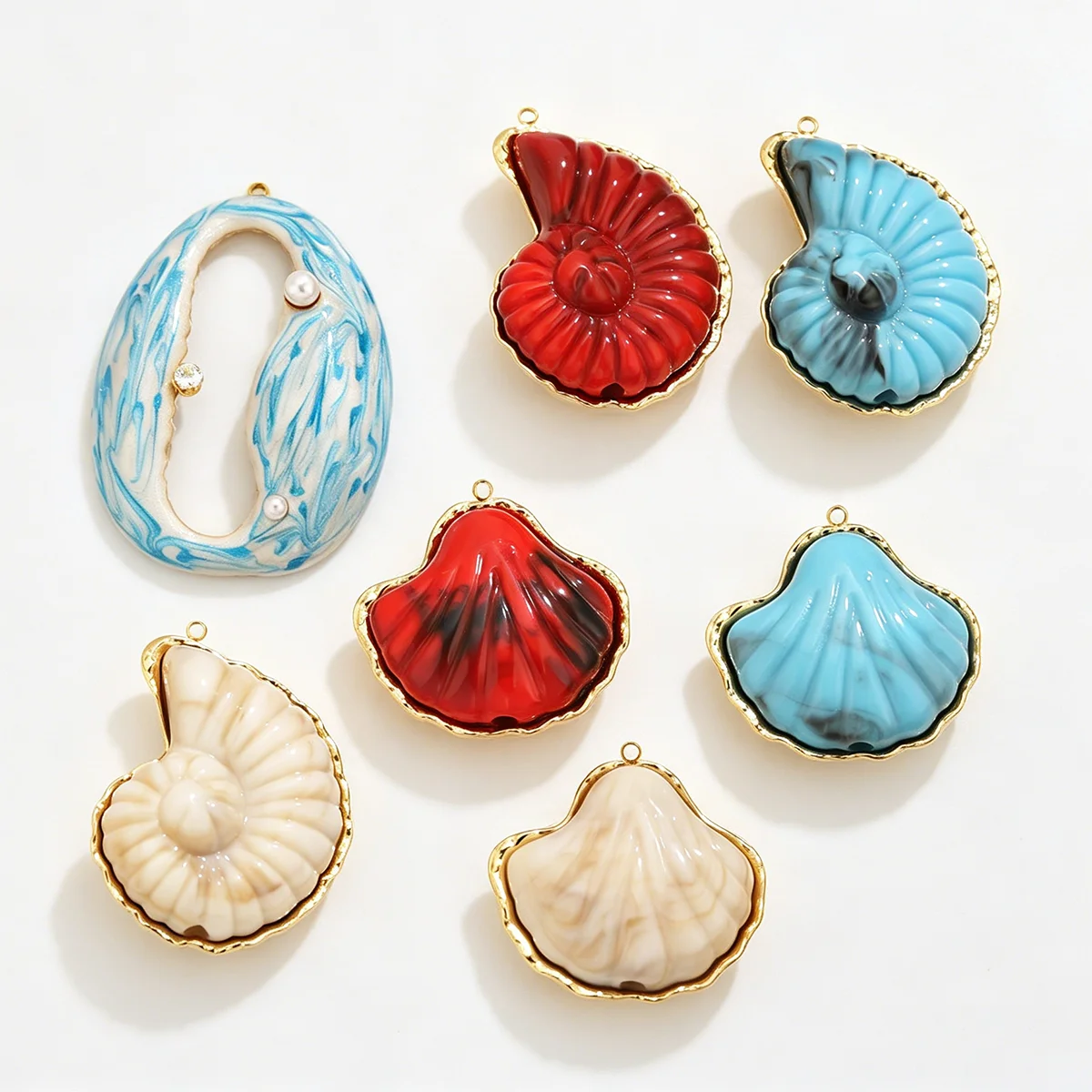 Stainless Steel Blue Large Starfish Conch Ocean Shell Charms for Jewelry Makings Pendants DIY Necklace Summer Beach Metal