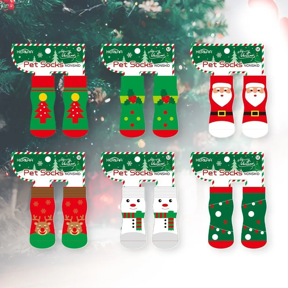 New Christmas Dog Socks Elk Snowman Pet Socks Non-slip Foot Cover Christmas Tree Elk Pet Supplies Photo Prop Christmas Gift