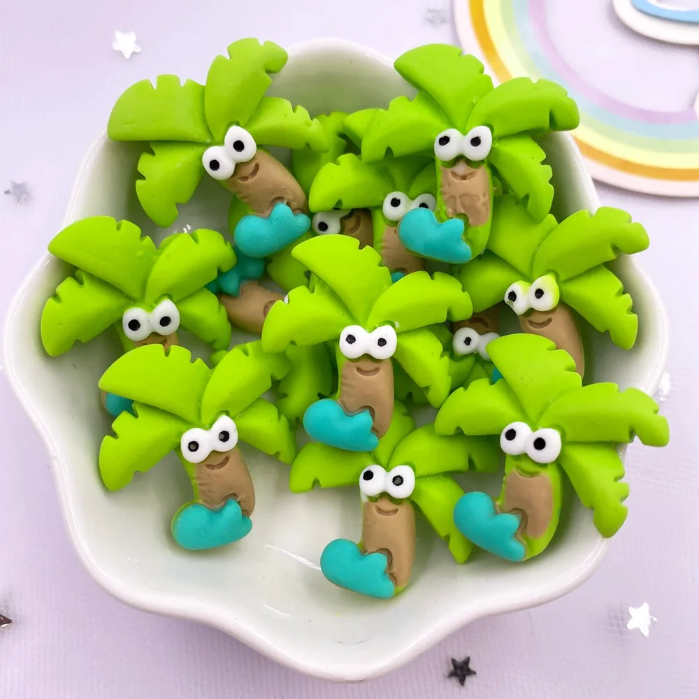 Resin Kawaii Colorful Cartoon green Coconut Tree Flatback Cabochon Stone 10PCS Scrapbook DIY Bow Decor Home Figurines Crafts OH5