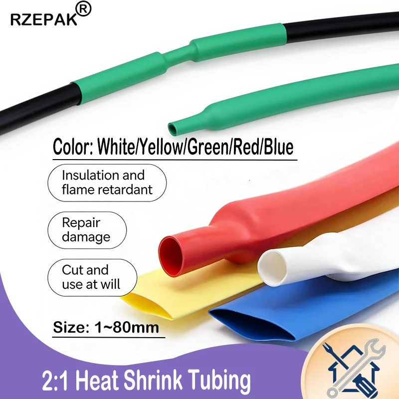 

1/5m 2:1 heat shrink tubing 1~80mm 5-colors diameter polyolefin 600V insulated heat-resistant cable conduit