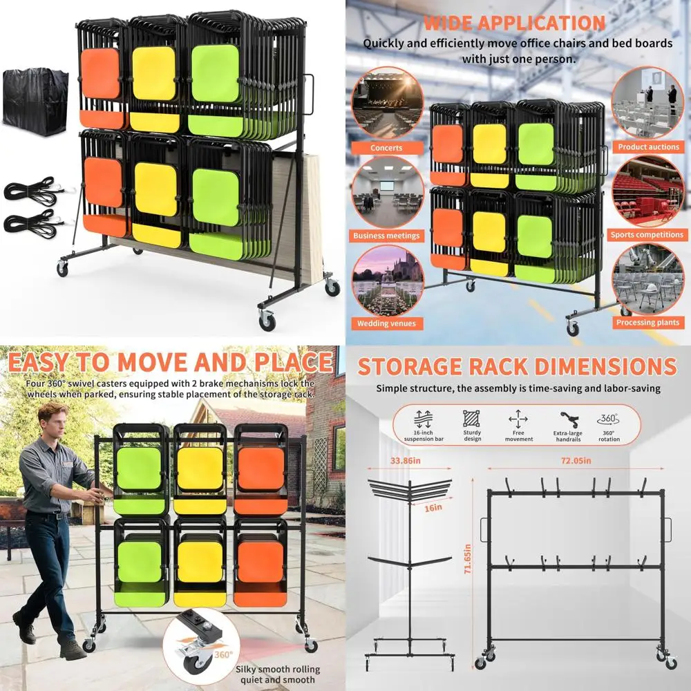 كرسي وطاولة قابلة للطي من الفولاذ شديد التحمل بسعة 600 رطل، تحمل 42 كرسيًا أو 12 طاولة، دوللي متنقل #1