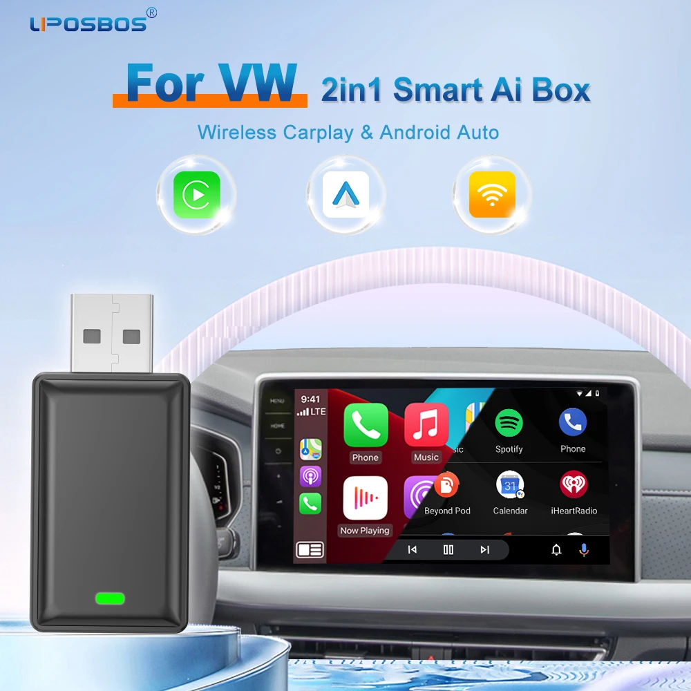 Беспроводной адаптер CarPlay Android Auto 2 в 1 Smart Dongle Play и Plug Для VW Spacefox CC Golf R Fox GTI Polo Touran Gol Bora Magotan