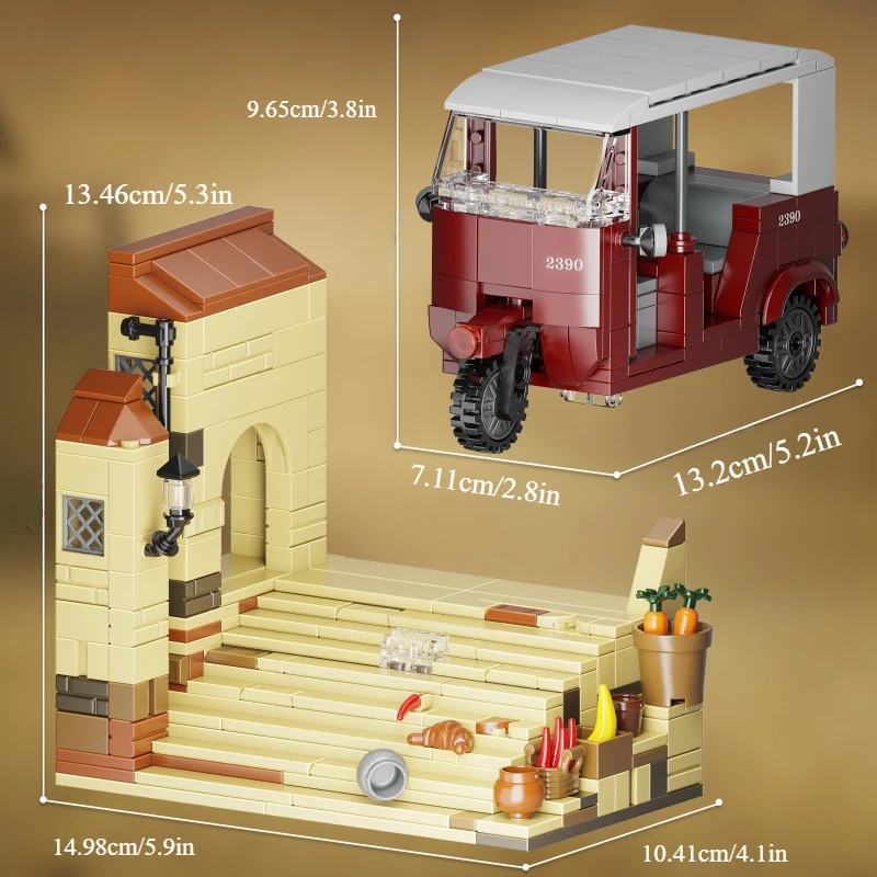 404PCS MOC creative series building blocks assembled Indiana Jonesed tuk-tuk set game building blocks toys holiday gift