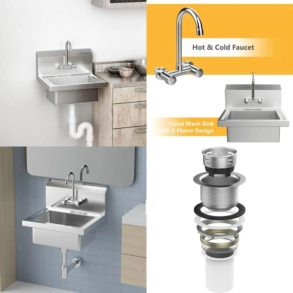 

Wall-Mounted Stainless Steel Prep Sink, 17x15x14, Heavy-Duty for Commercial Kitchens and RVs