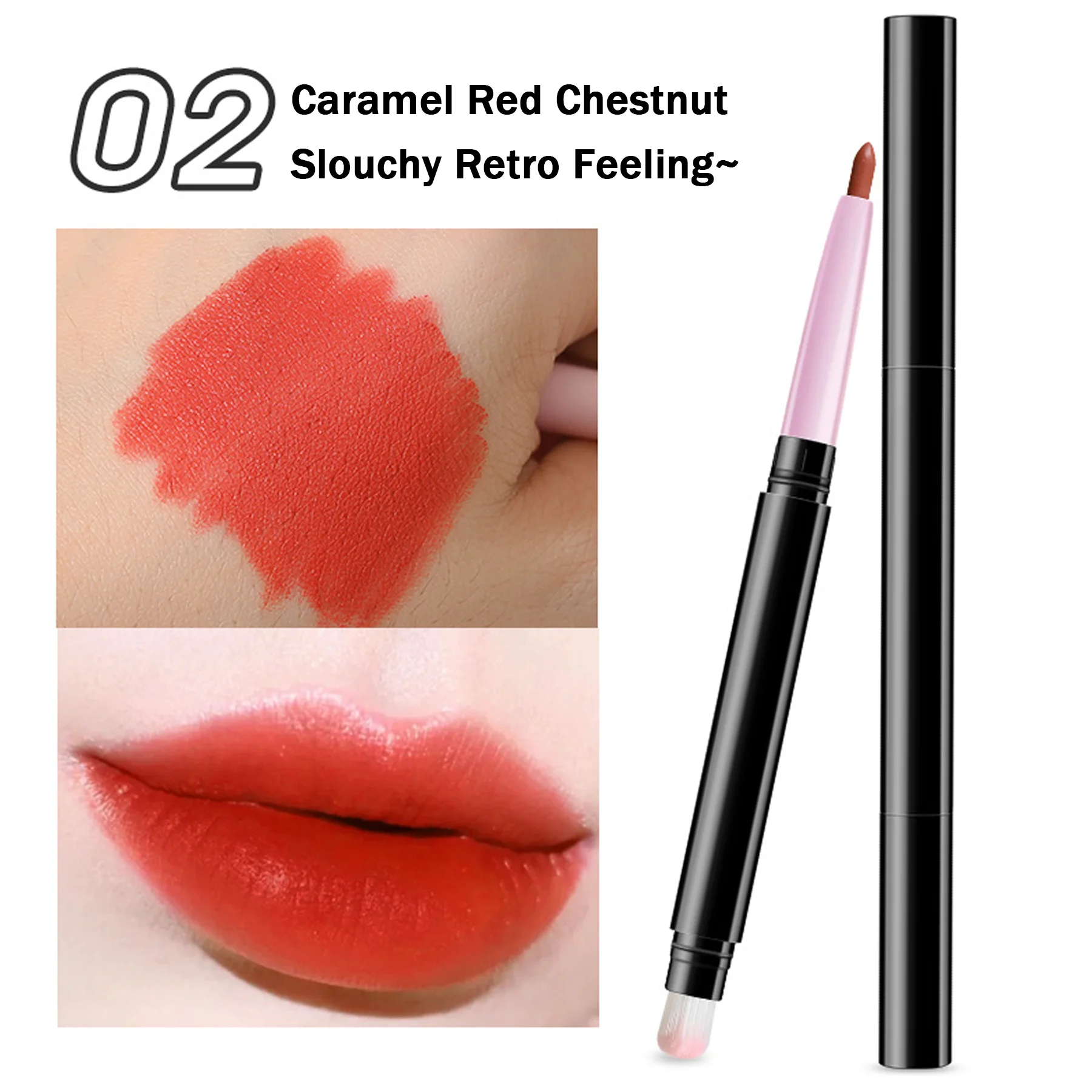 Double lip liner Waterproof long-lasting non-stick glass Lip brush Lip pencil Smudge brush accurately delineate lips