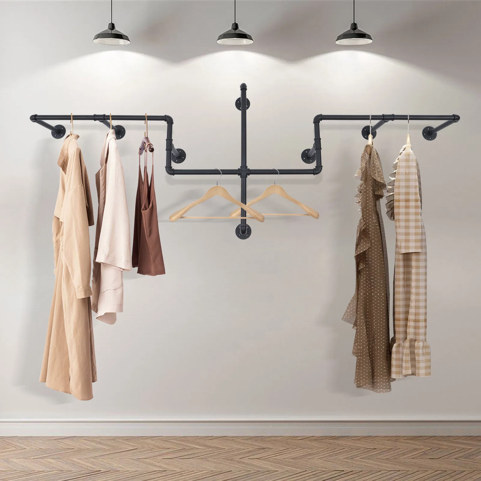 

Industrial Metal Garment Display Hanger Wall Mounted Clothes Storage Rack