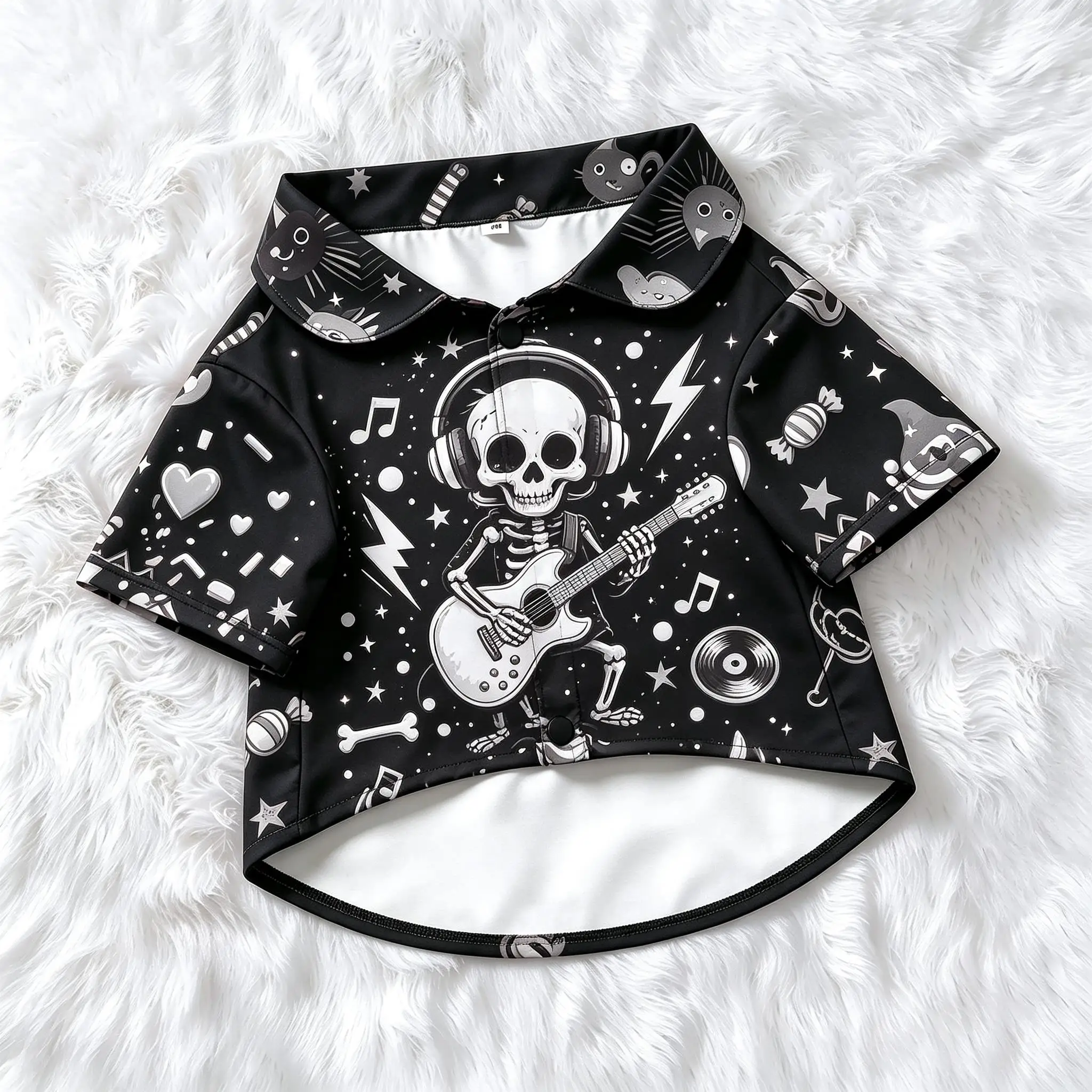 Pet Dog Shirt Rock Skeleton Guitar Print Comfortable Button Up for Small Medium Dogs Heavy Metal Music Theme Daily Wear