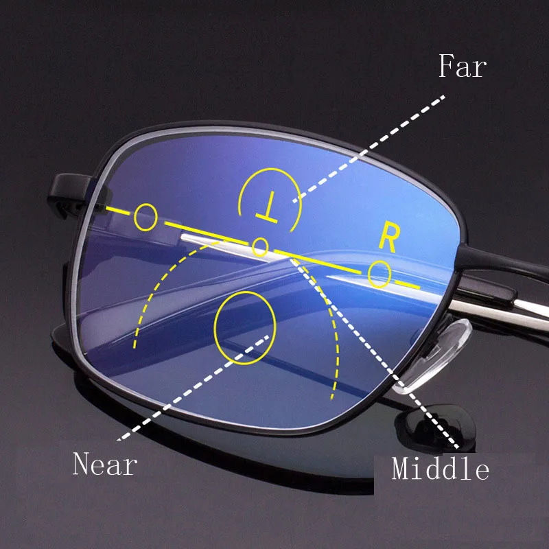 

Men Women Reading Glasses Progressive Multifocal Anti Blue Ray Computer Glasses Glass Metal Frame Fashion Presbyopic Glasses