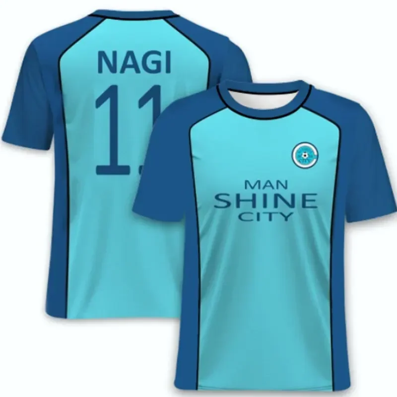 Kids New Summer 4 Jersey Anime Blue Lock Man Shining City Role Play Bola Manga Round Neck T-shirt 2-13 Years Boys Girls Clothes