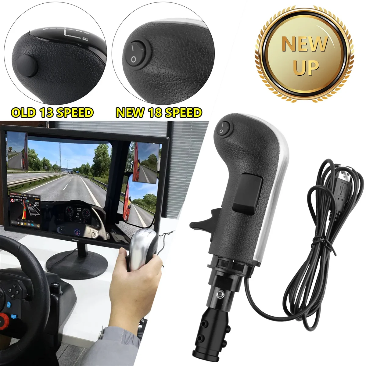 

USB American Truck Simulator Shifter,PC Gearshift Knob Fit for ATS & ETS2 Games, Sim Racing Shifter Compatible with Logitech G27