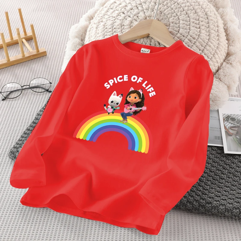 Gabby Dollhouses Kids Cute Long Sleeve T-shirt Autumn Girl New Cartoon Printed Sweatshirt Children Anime Casual Clothing Fashion