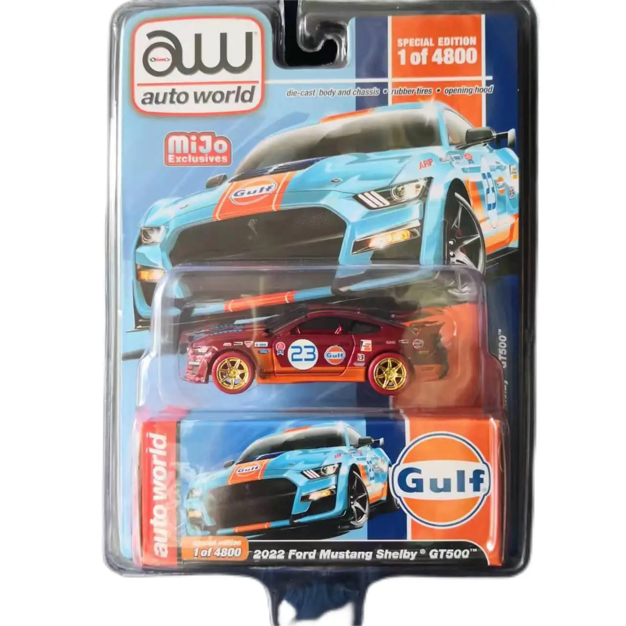Auto World 1/64 AW Ford Mustang Shelby GT500 GULF Oil Mijo Special Hidden Edition Die-cast alloy car model toy collection gift