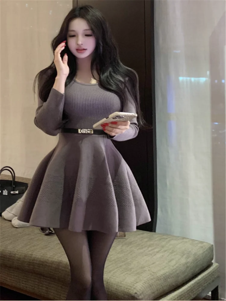 Elegante celebrità nuova autunno set da 2 pezzi o collo lavorato a maglia una linea mini abito e imitazione pelliccia di visone giacca corta 2 pezzi gonna adatta