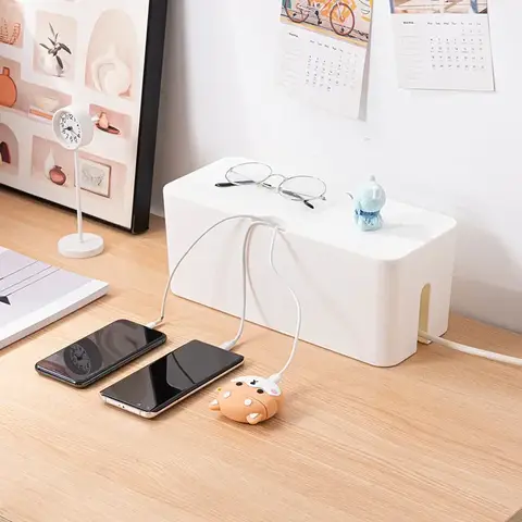 Cable Storage Box Wooden Power Line Storage Case Dustproof Charger Socket Organizer Wire Case Home Cable Winder Organizer
