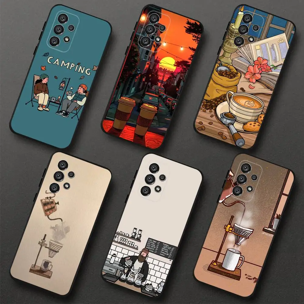 

coffee time Phone Case For Samsung S 25,24,23,22,30,21,10,9,Ultra,Plus,Lite,FE,4,5G Black Soft Case